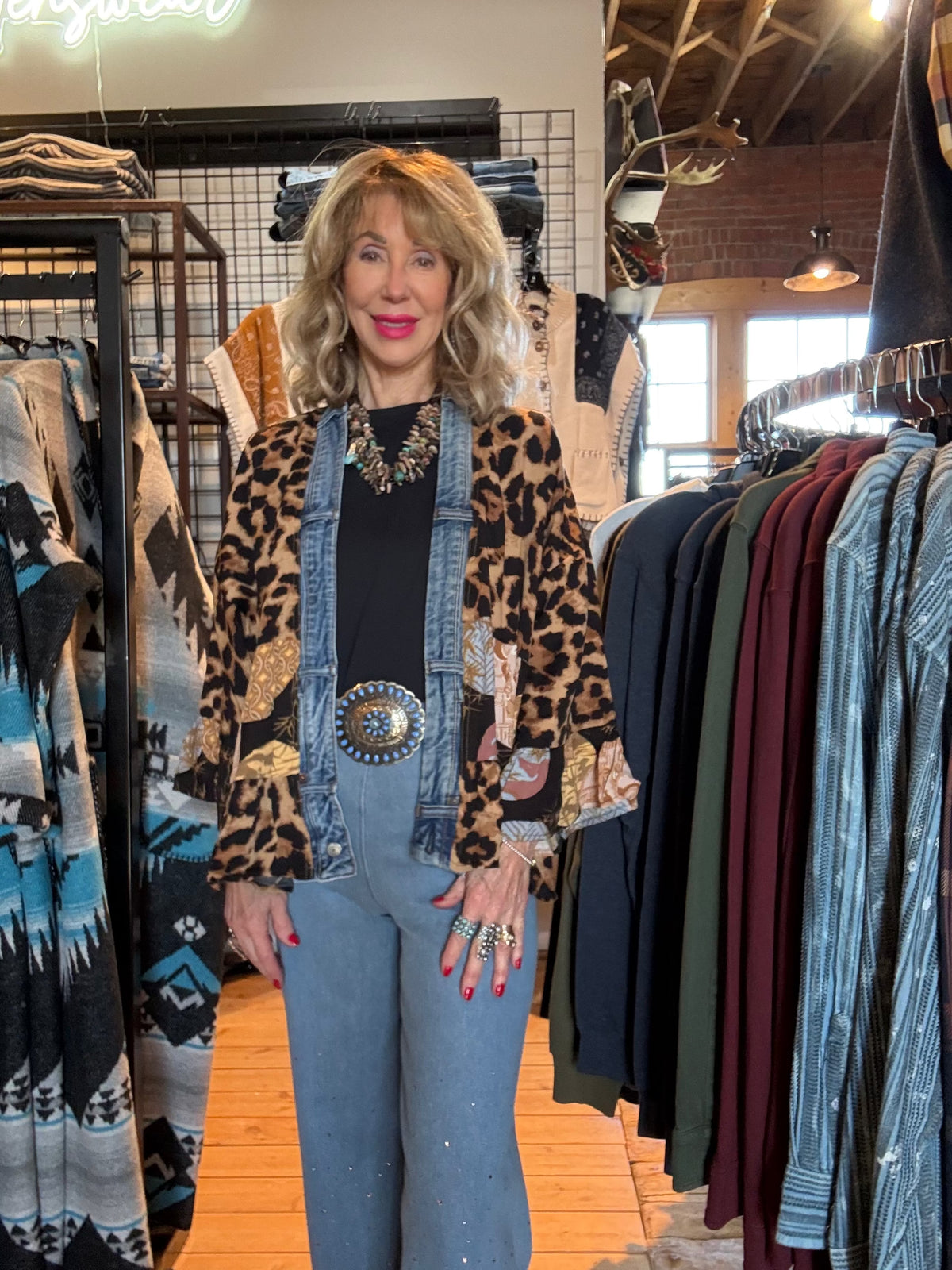 Vintage Animal Print/Denim Cardigan - 5474VA