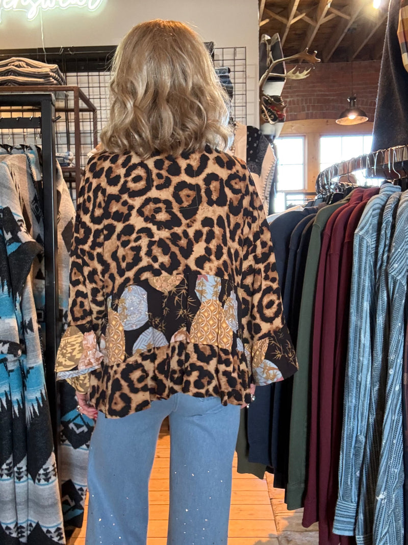 Vintage Animal Print/Denim Cardigan - 5474VA