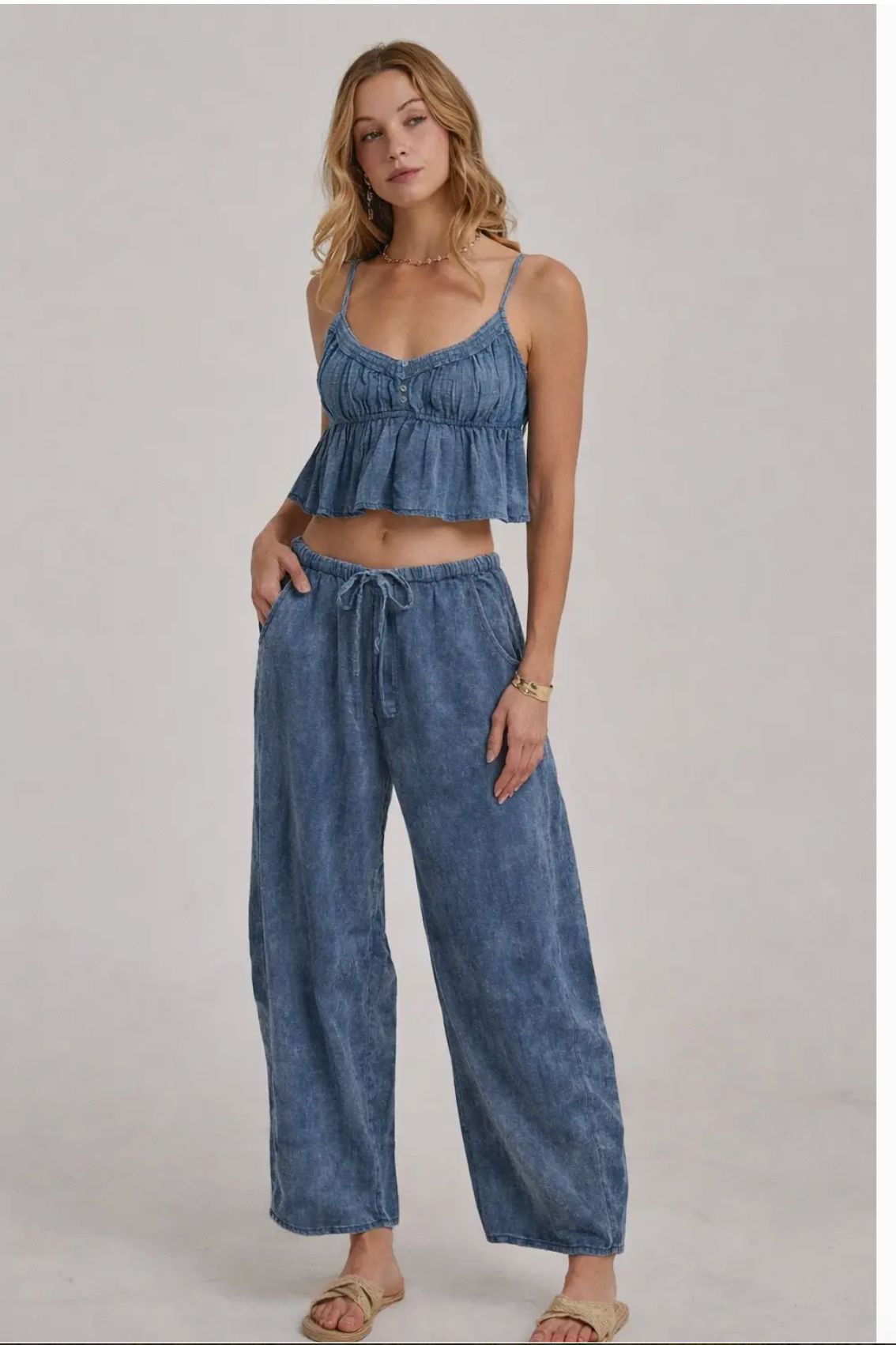 Vintage Blue Gauze Top & Bottom Set - 10585BC