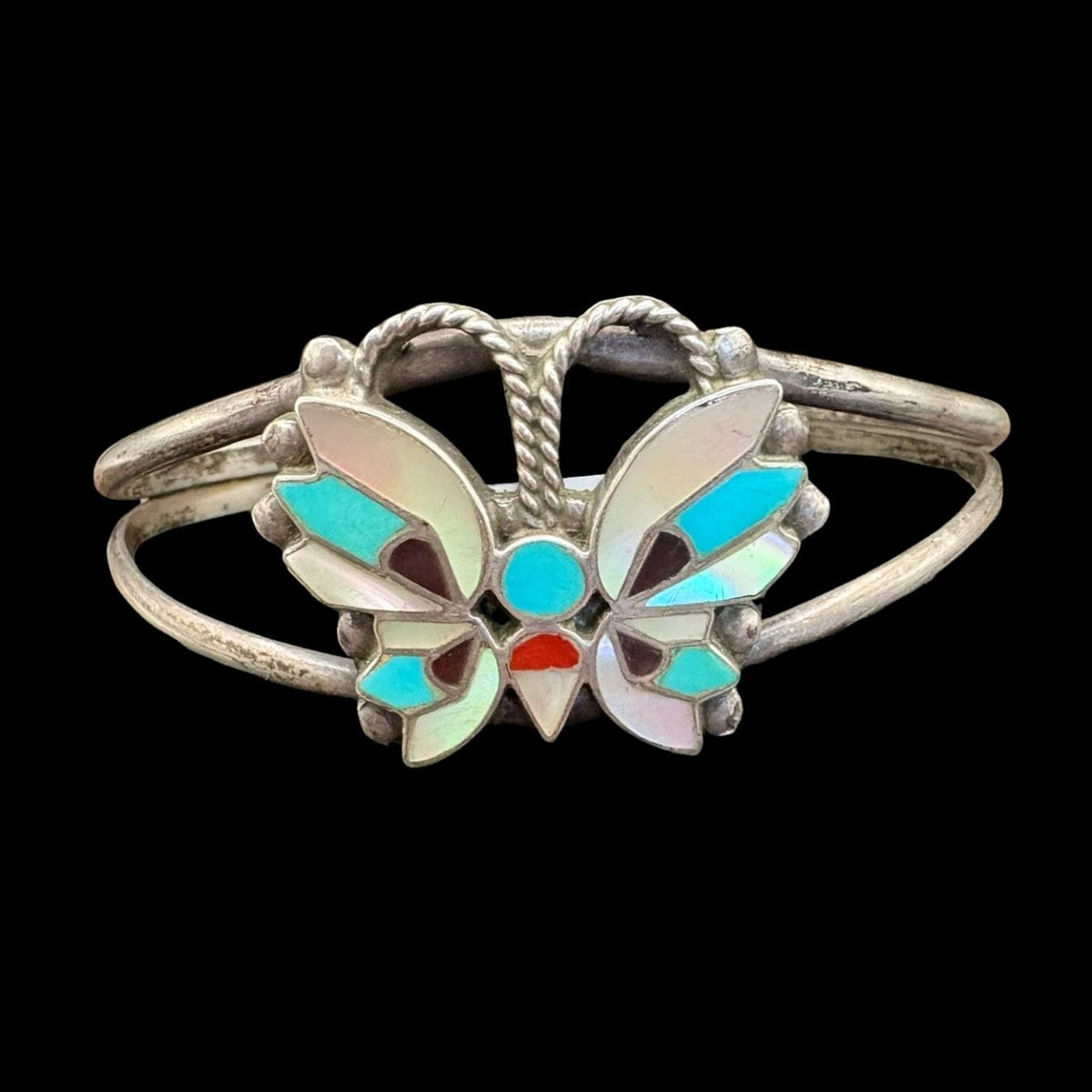Vintage Inlay Butterfly w/ Mother Of Pearl, Turquoise Coral - CMH288