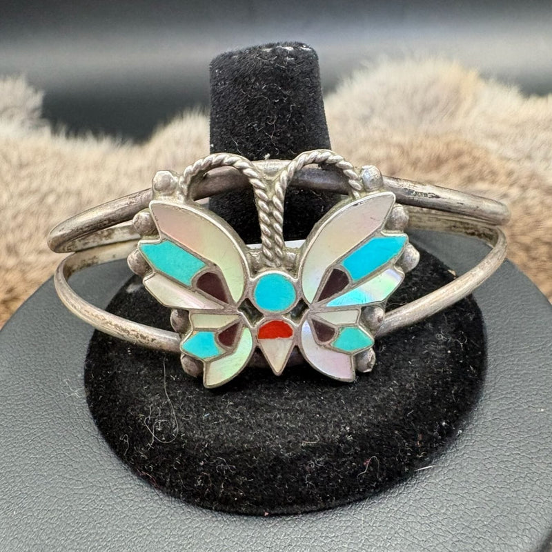 Vintage Inlay Butterfly w/ Mother Of Pearl, Turquoise Coral - CMH288