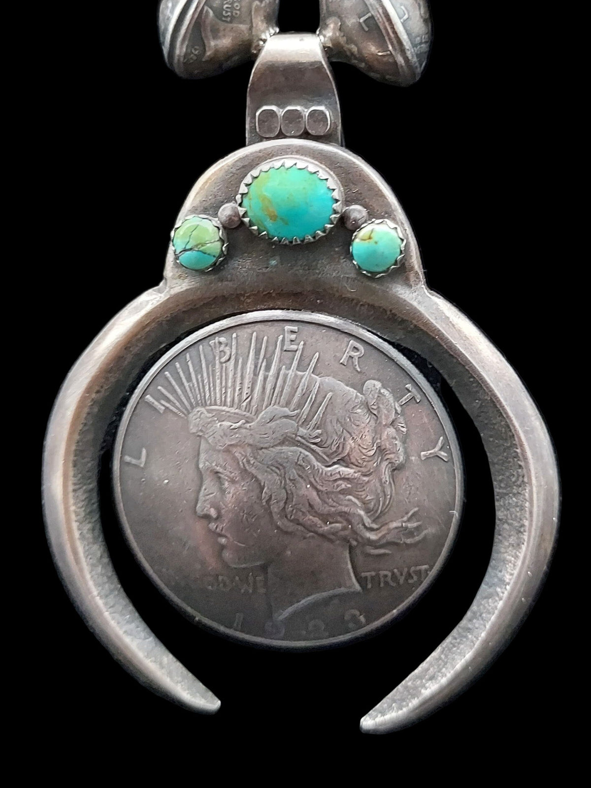 Vintage Liberty Silver Dollar Squash Blossom Necklace - SQMH26