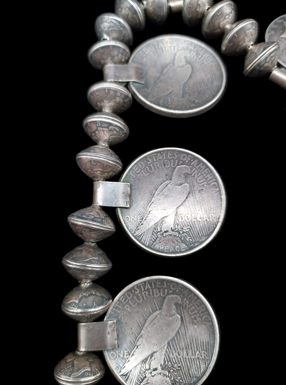 Vintage Liberty Silver Dollar Squash Blossom Necklace - SQMH26