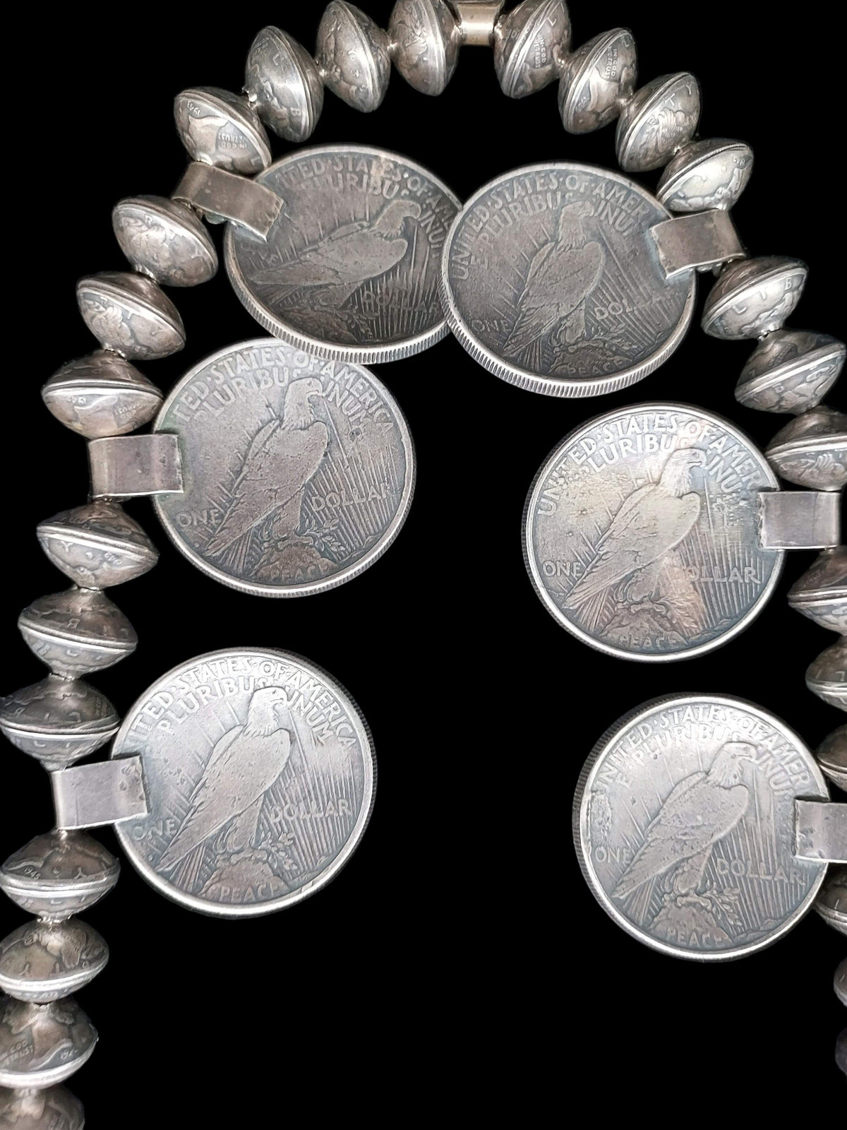 Vintage Liberty Silver Dollar Squash Blossom Necklace - SQMH26