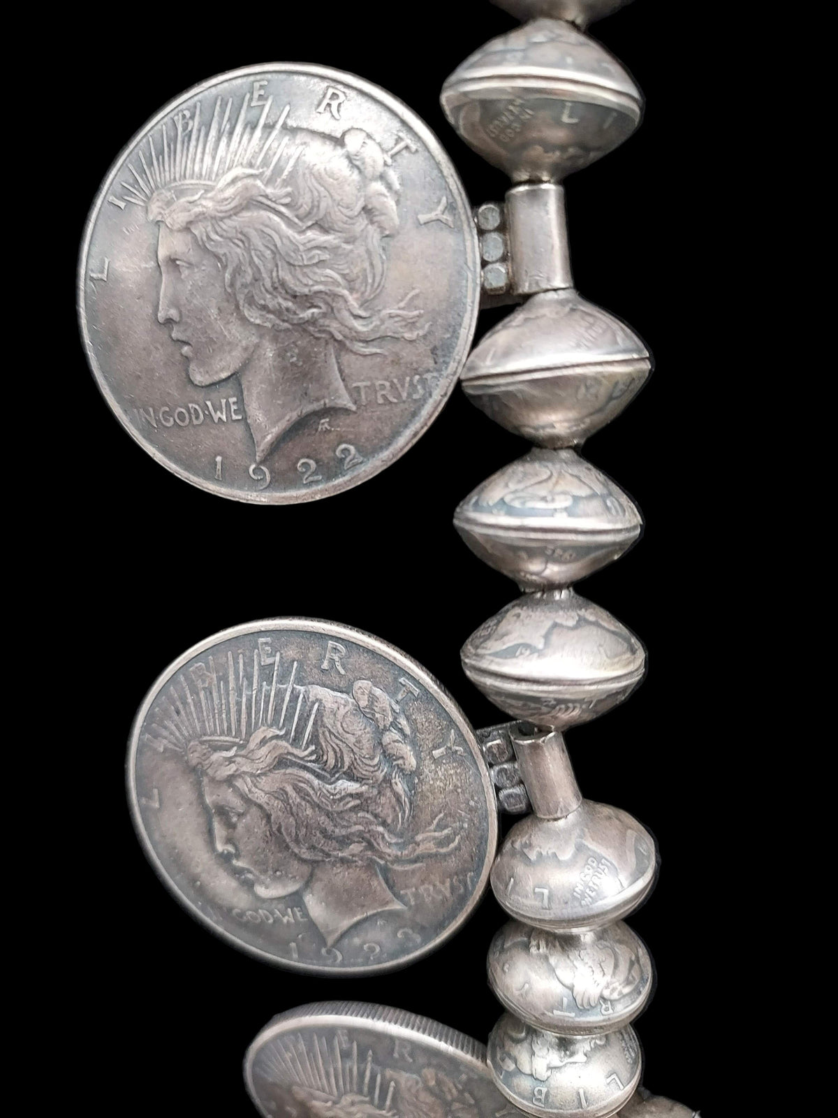 Vintage Liberty Silver Dollar Squash Blossom Necklace - SQMH26