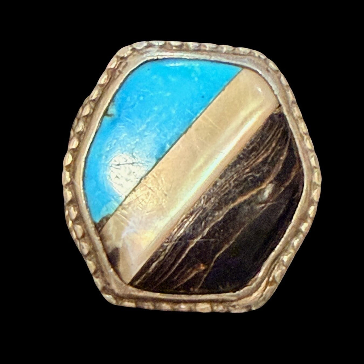 Vintage Mother of Pearl / Onyx / Turquoise Inlay Ring - Ring 12.75 - RMH366