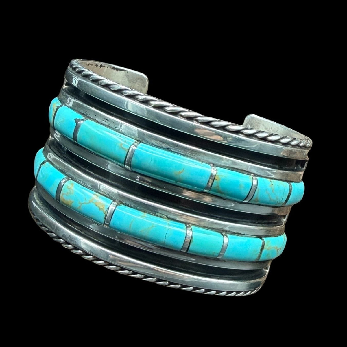 Vintage Navajo Turquoise Sterling Inlay Cuff - CPD24
