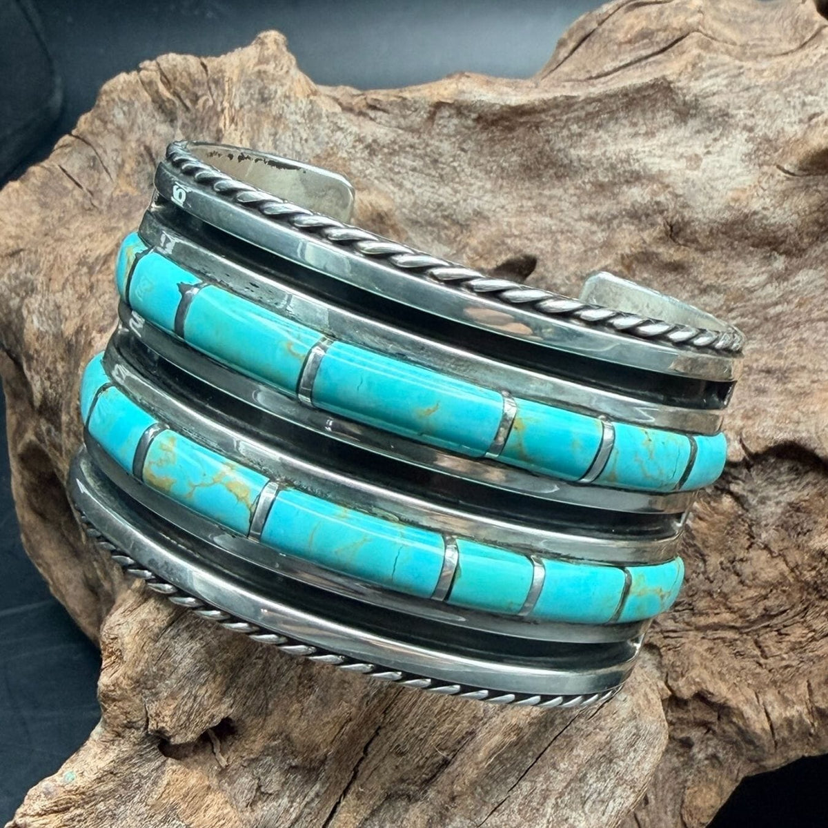 Vintage Navajo Turquoise Sterling Inlay Cuff - CPD24