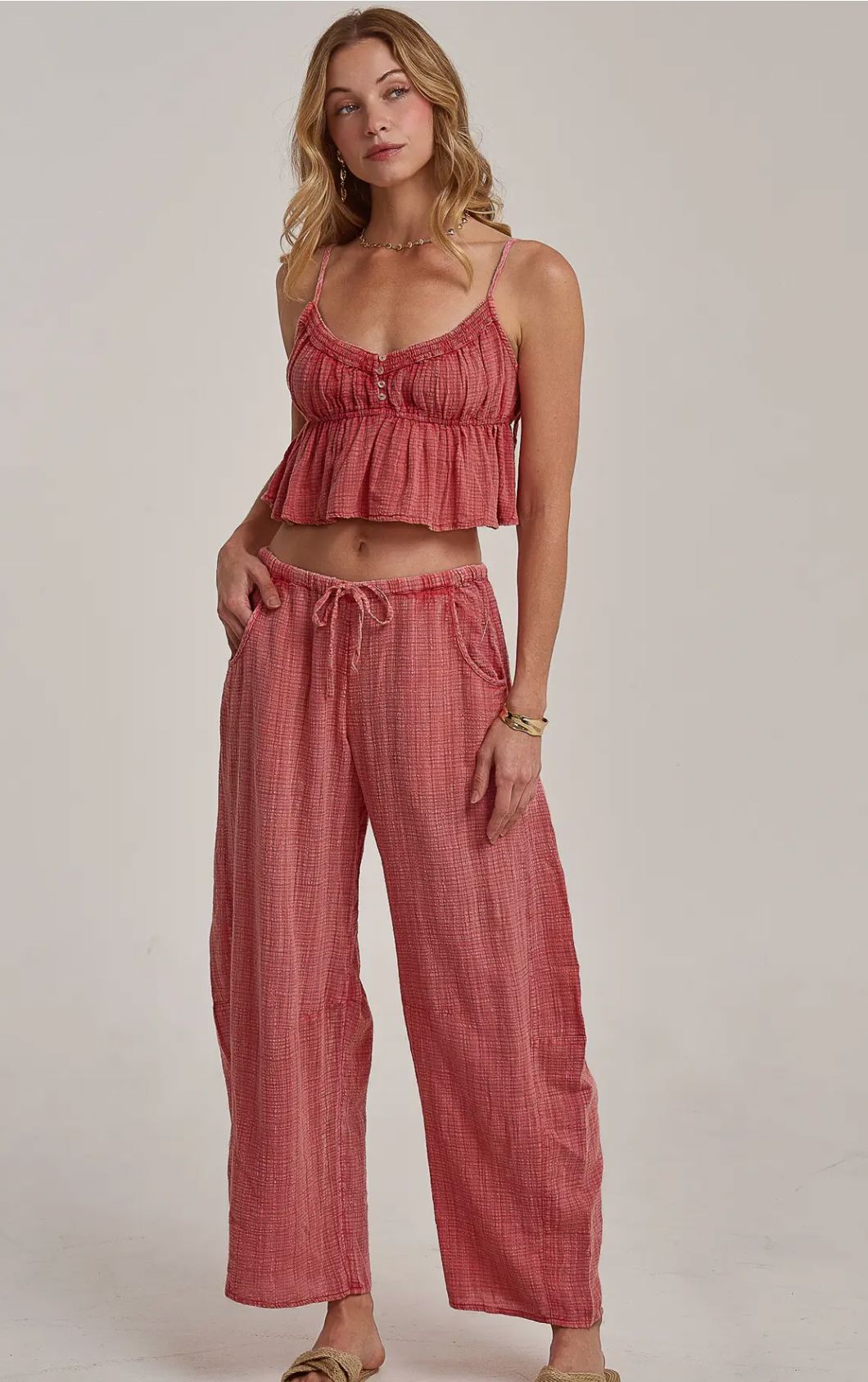 Vintage Red Gauze Red Top & Bottom Set - 10587RC