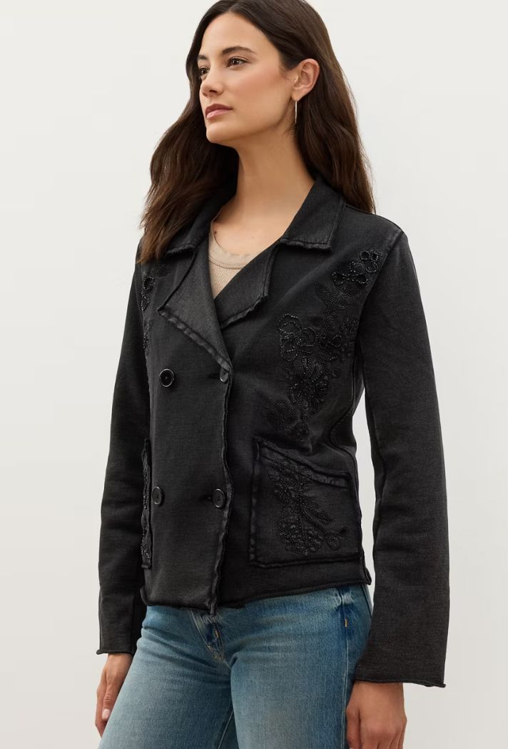 Washed Black French Terry Jacket - 46626
