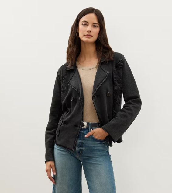 Washed Black French Terry Jacket - 46626