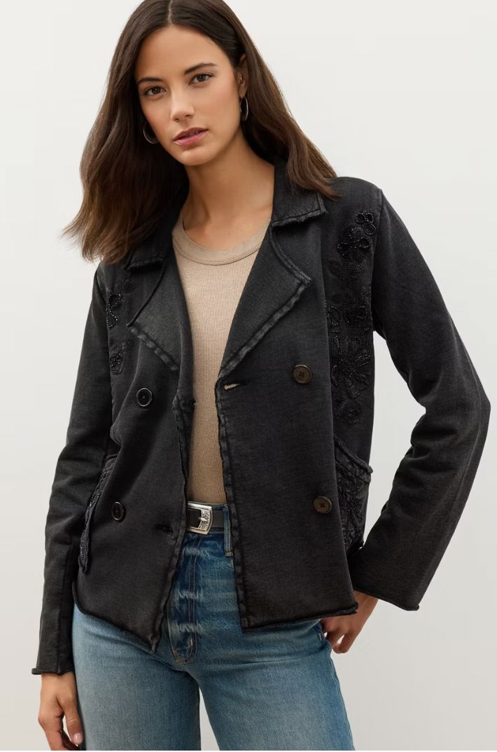 Washed Black French Terry Jacket - 46626
