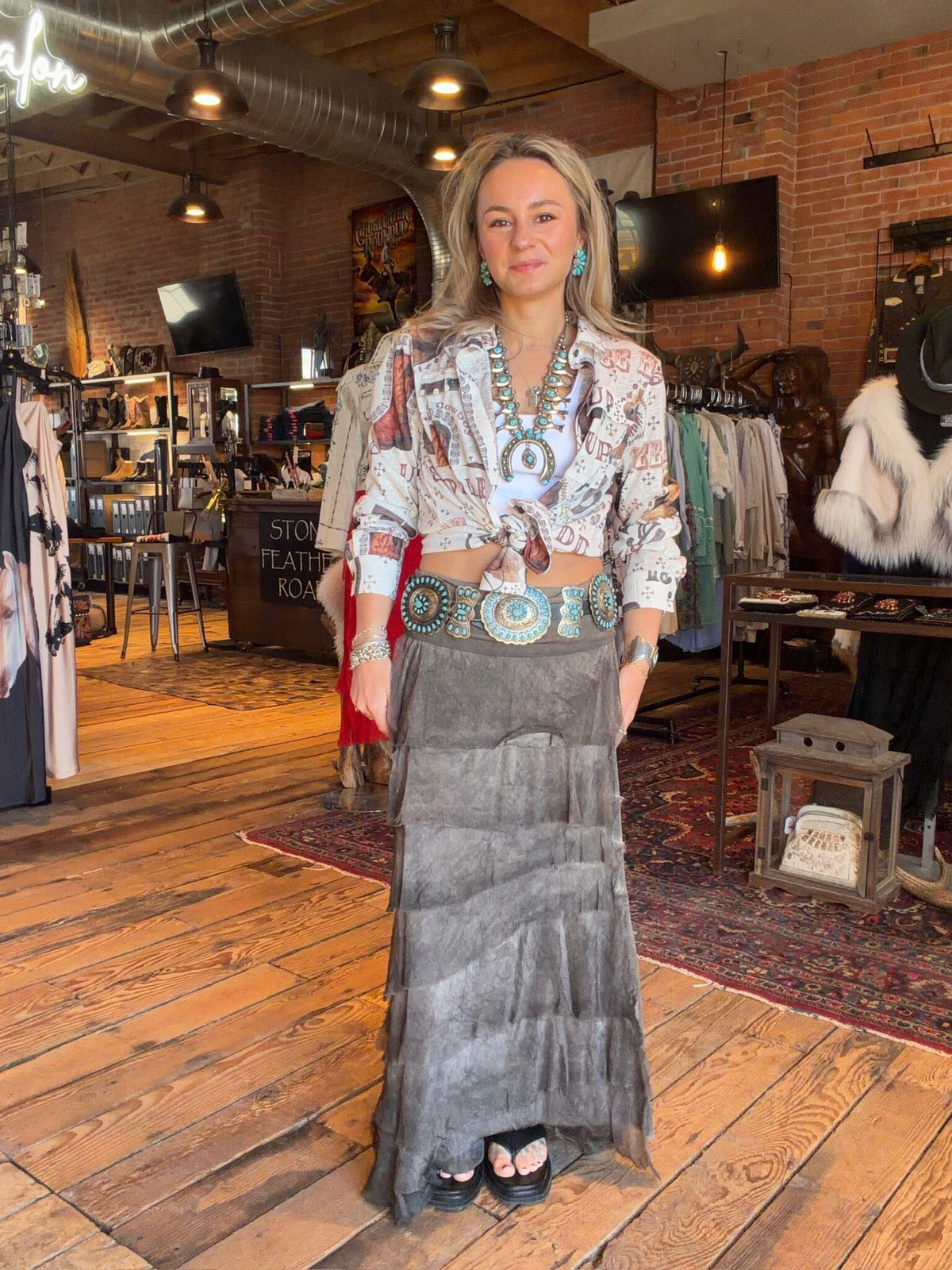 Washed Chocolate Tiered Silk Maxi Skirt - KGG1-WCC