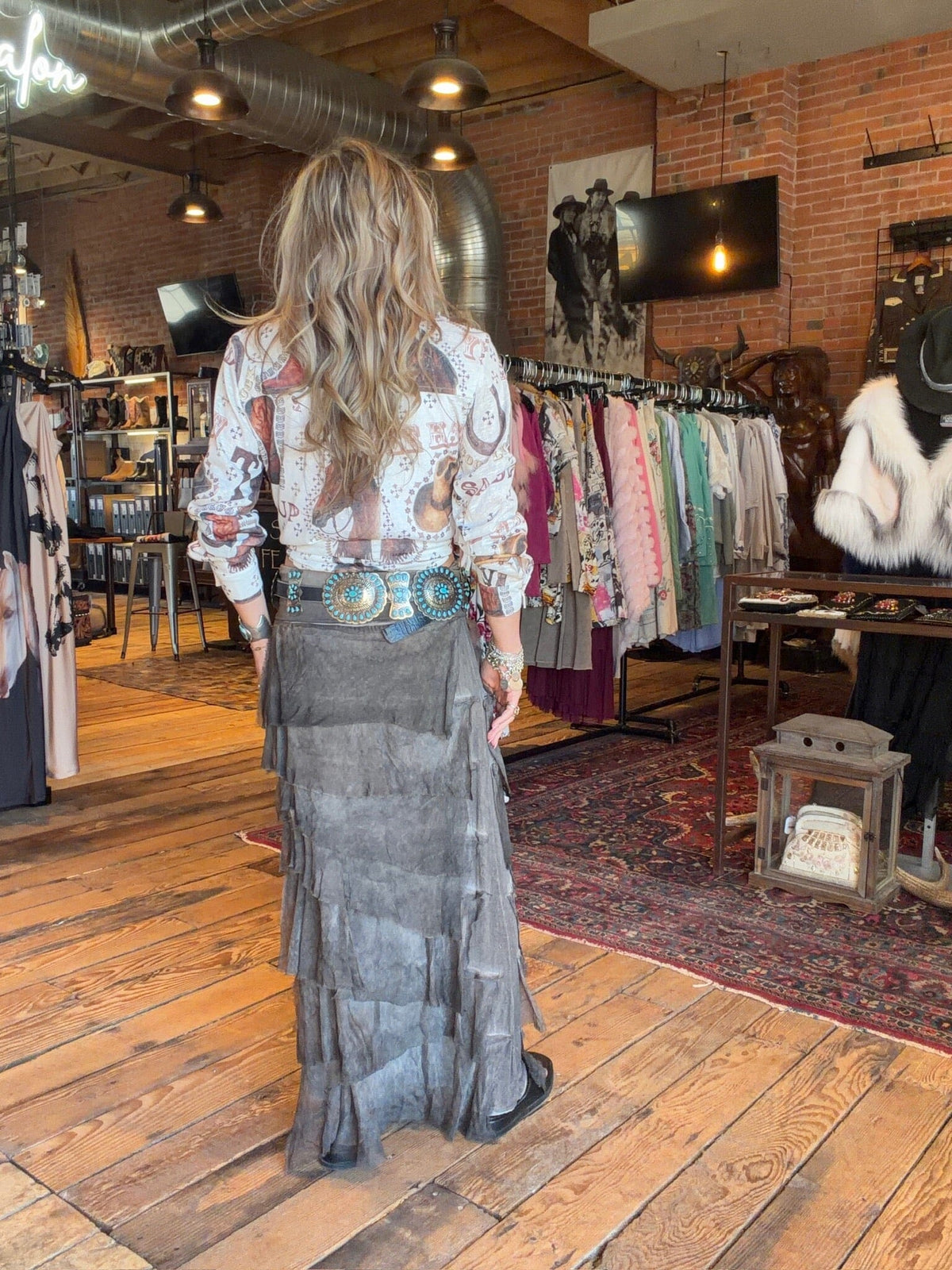 Washed Chocolate Tiered Silk Maxi Skirt - KGG1-WCC