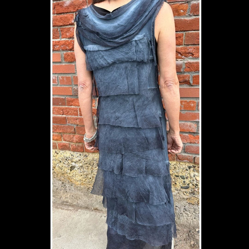 Washed Denim Tiered Silk Maxi Dress - DGG2-WDN