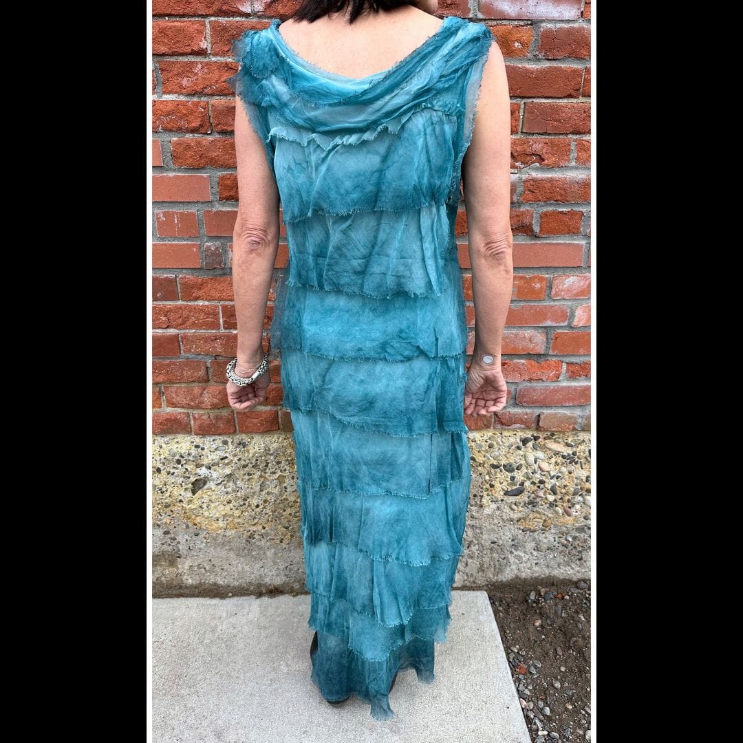 Washed Teal Silk Tiered Maxi Dress - DGG2-WTL