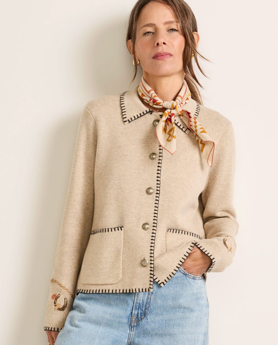 Western Souvenir Cardigan Sweater - Pendleton - TC0163 – STONE