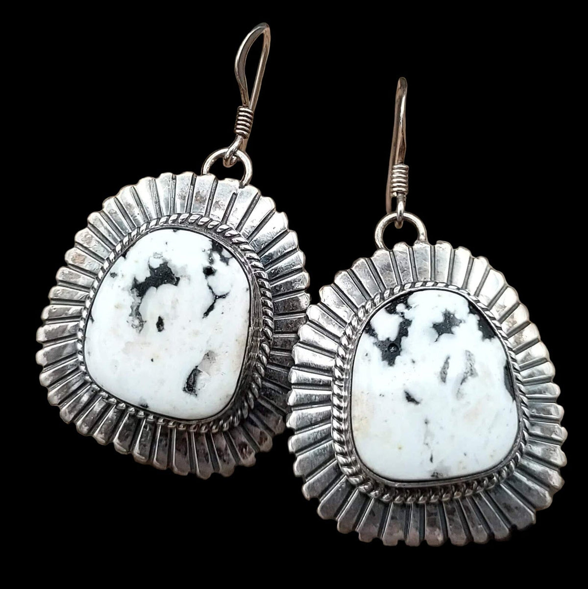 White Buffalo Sterling Silver Dangle Earrings — W. Denetdale (Navajo) - ECH12