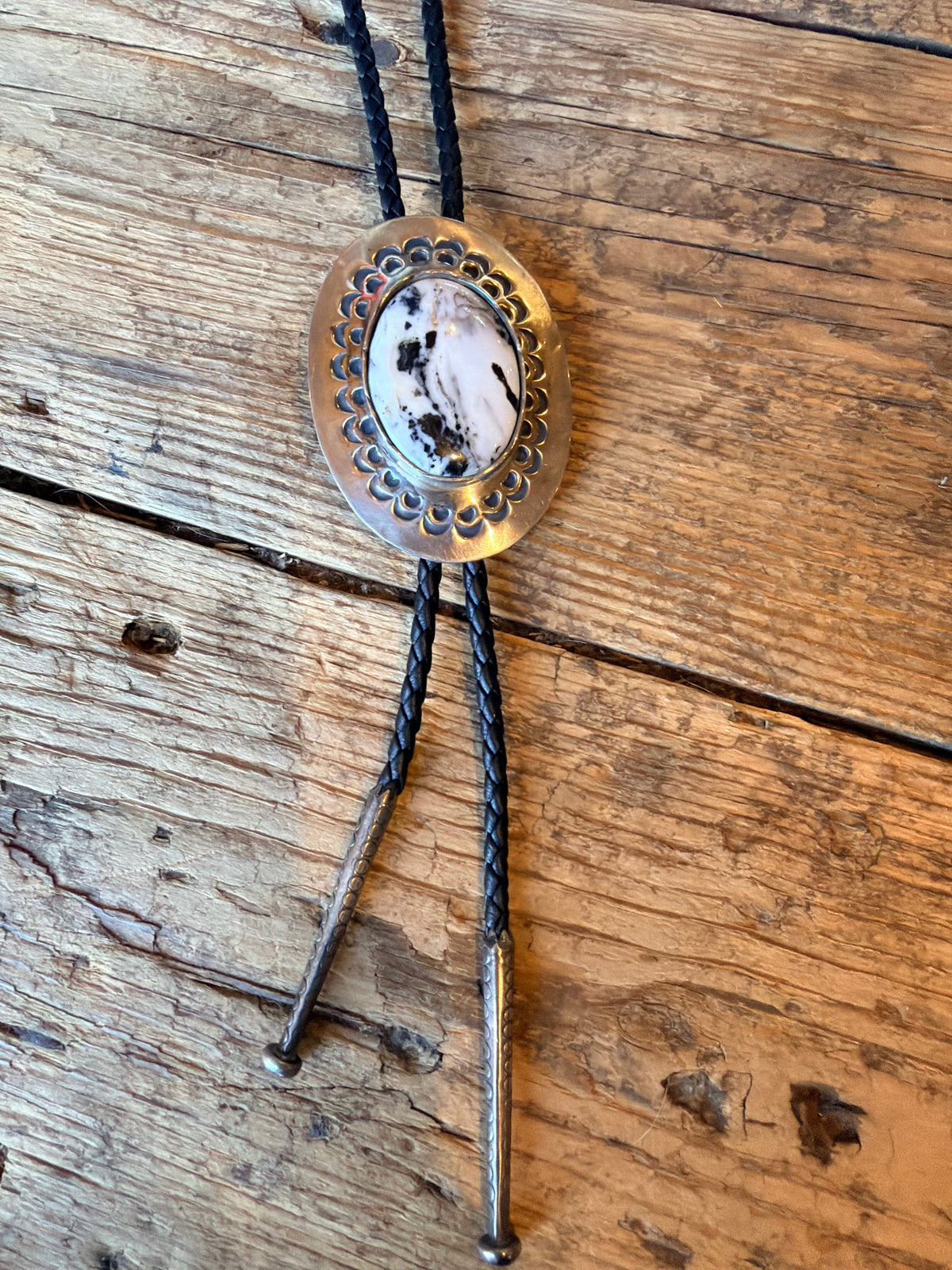 White Buffalo Turq/Sterling Silver/Leather Bolo - BOVO-2