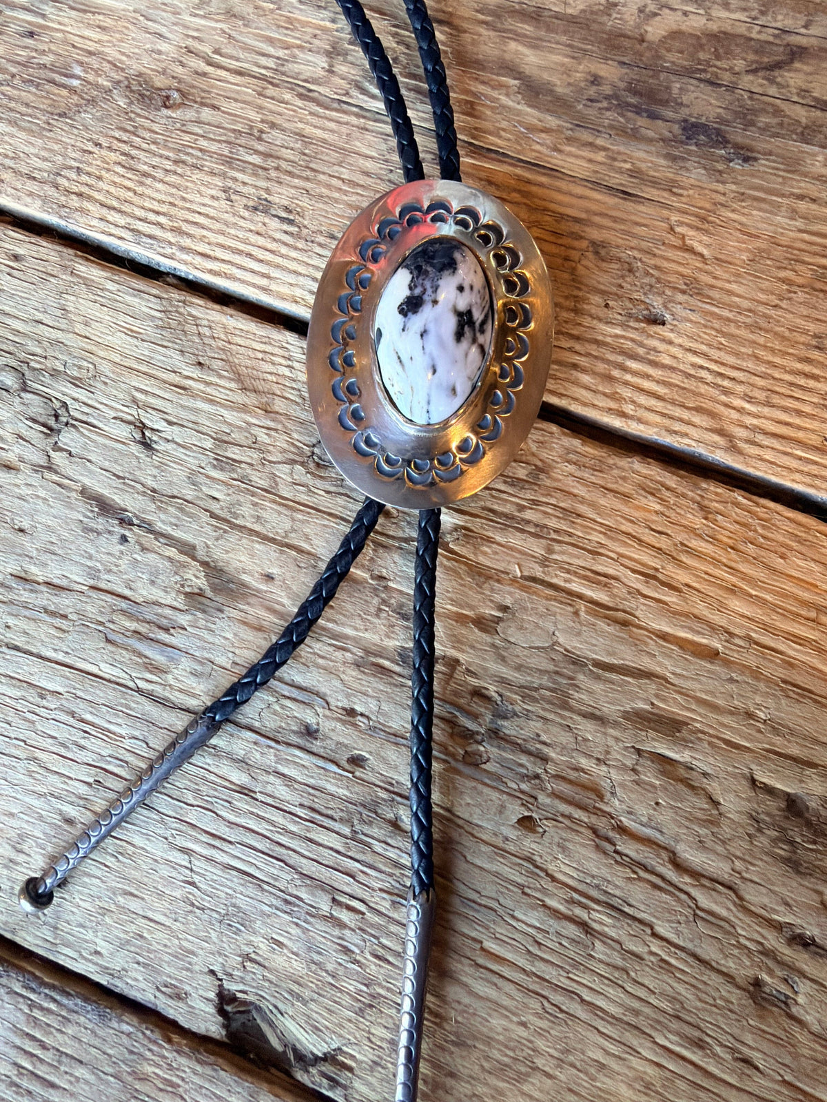 White Buffalo Turq/Sterling Silver/Leather Bolo - BOVO-3