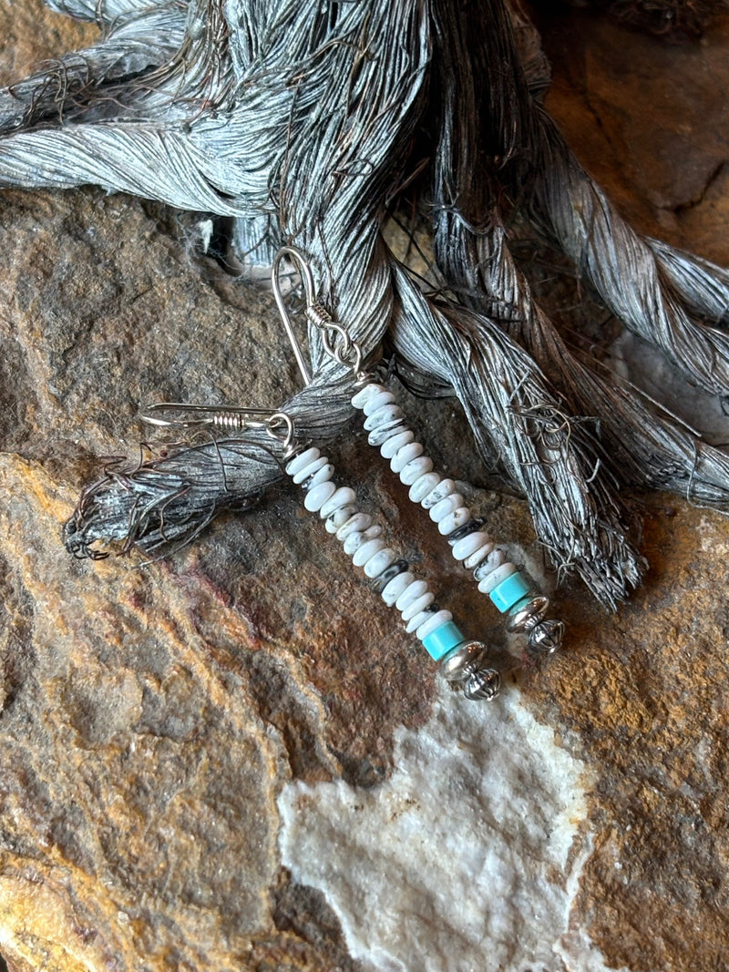 White Buffalo/Turquoise/Sterling Silver Earring - ESZ217