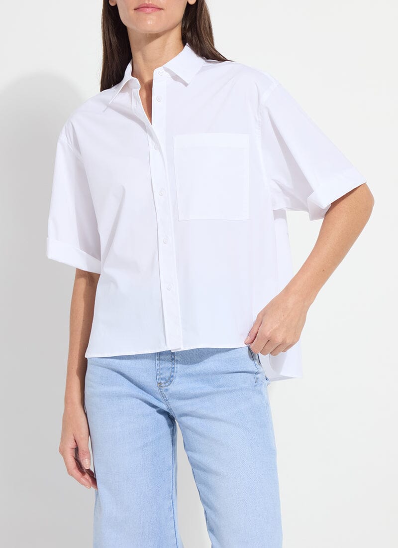 White Crop Short Sleeve Blouse - LY3836W