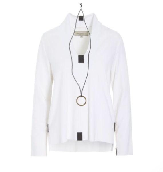 White Long Sleeve V-Neck Blouse - 96106W