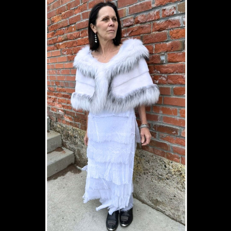 White Mink/Fox Cape, One Size - MKCP23