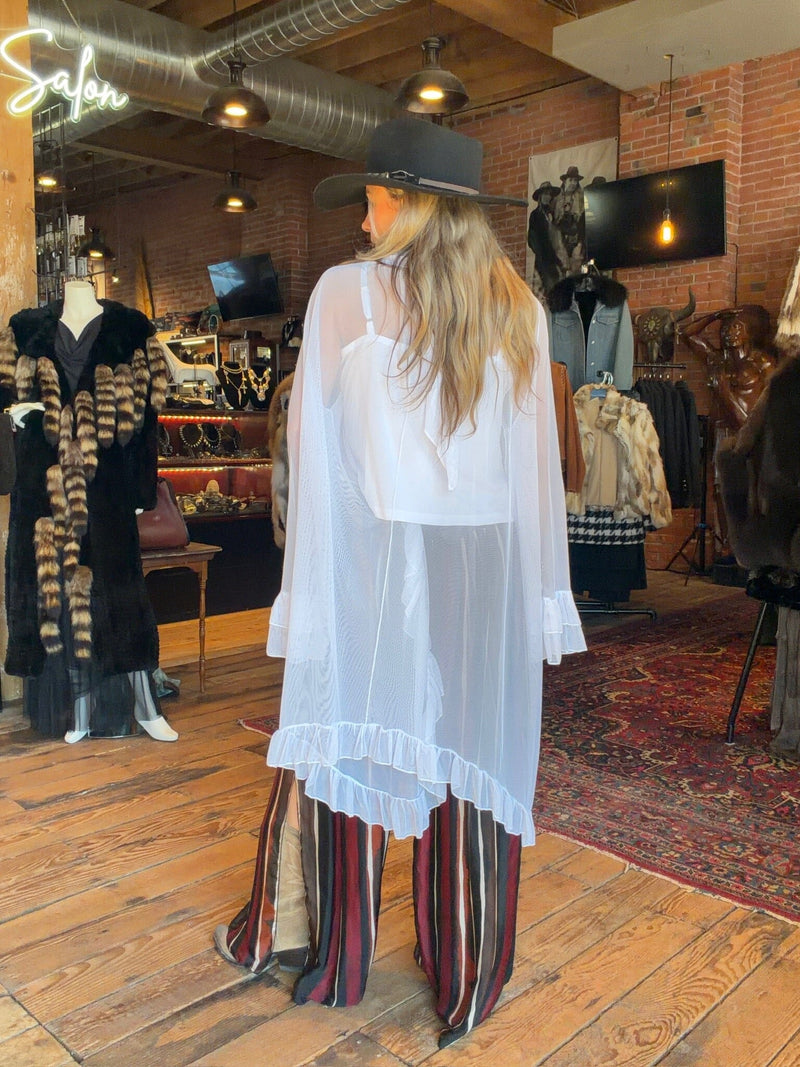 White Ruffle Mesh Blouse - 4809WT