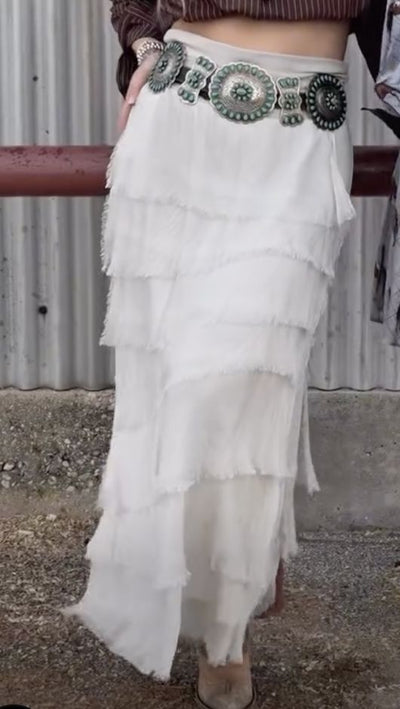White Silk Tiered Maxi Skirt - KGG1-WH