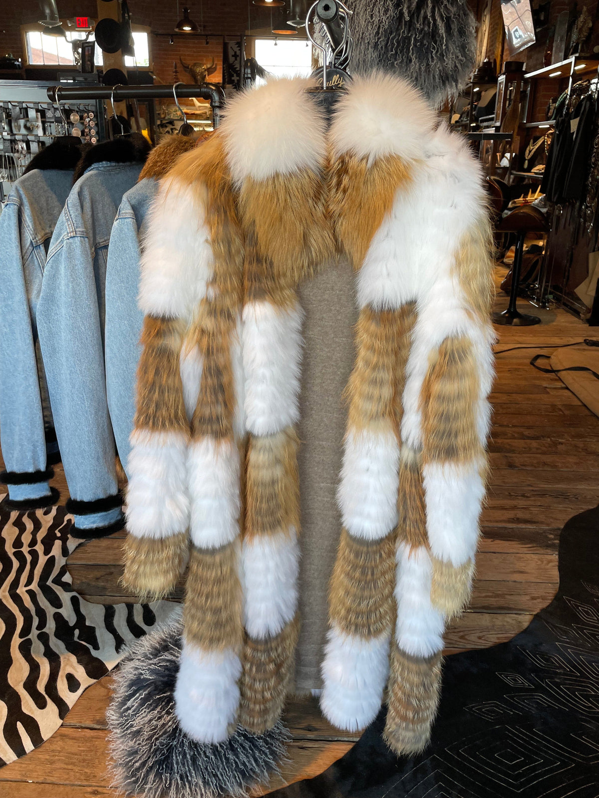 White/Natural Fox Checked Coat - MK8497