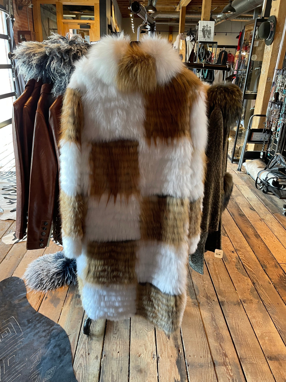 White/Natural Fox Checked Coat - MK8497