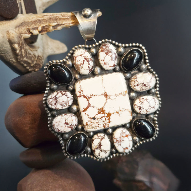 Wild Horse & Onyx Sterling Silver Pendant - PCB27