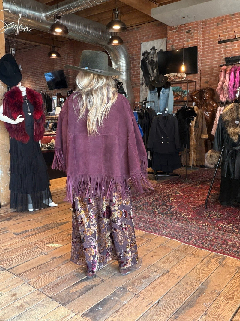 Wine Suede Fringed Cape - CDW1WN