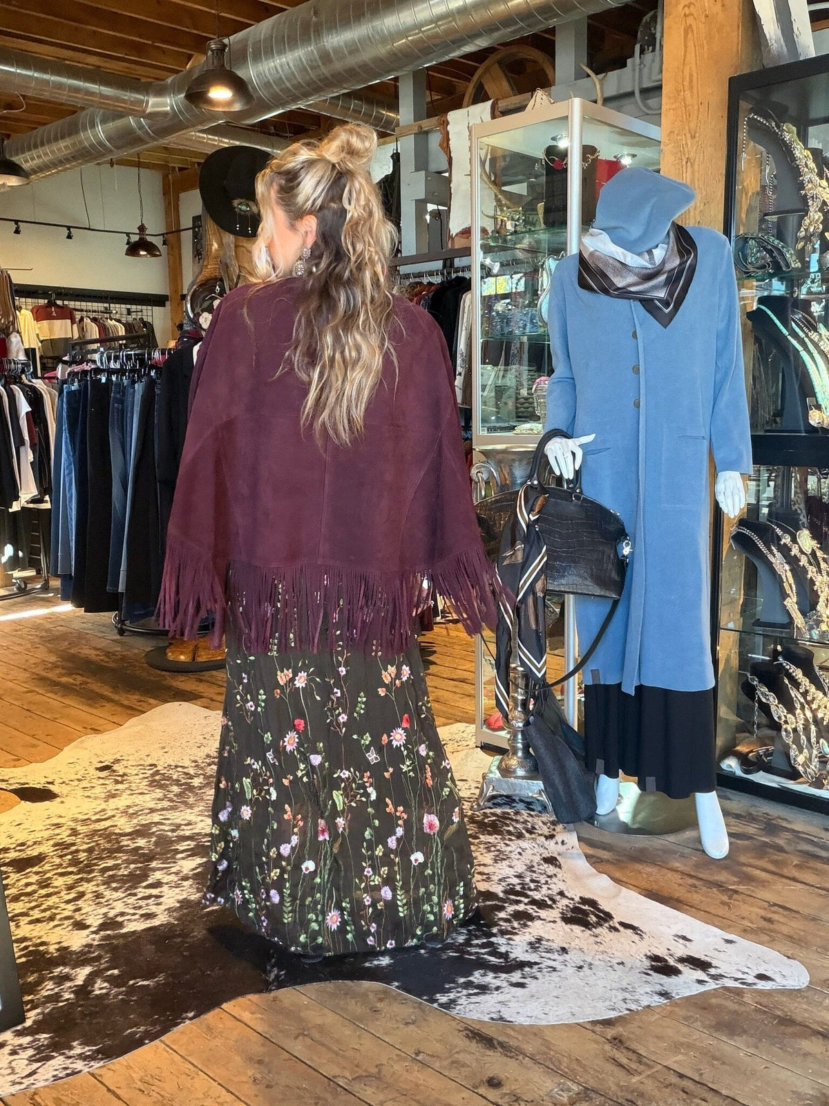 Wine Suede Fringed Cape - CDW1WN