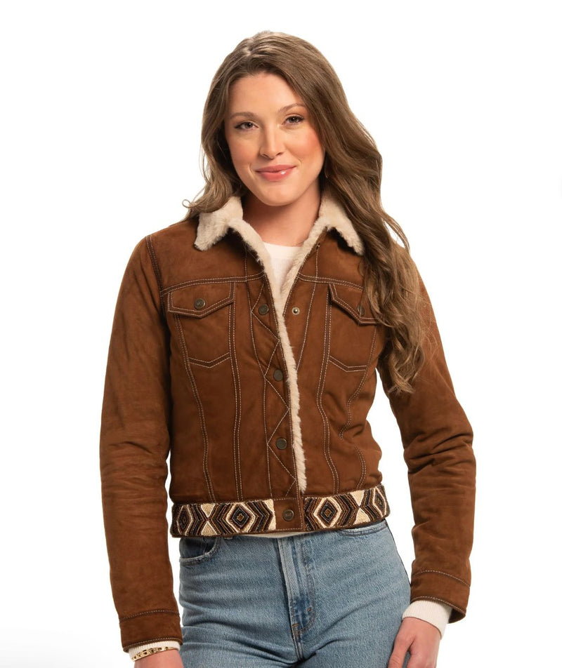 Women's Bison Leather Beaded Jacket - Madison Creek - BISNDT