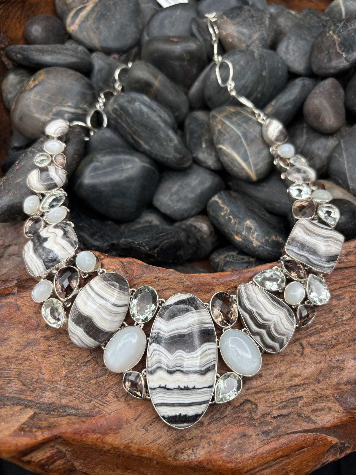 Zebra Jasper/Moonstone/Smokey Quartz Collar - NIG18