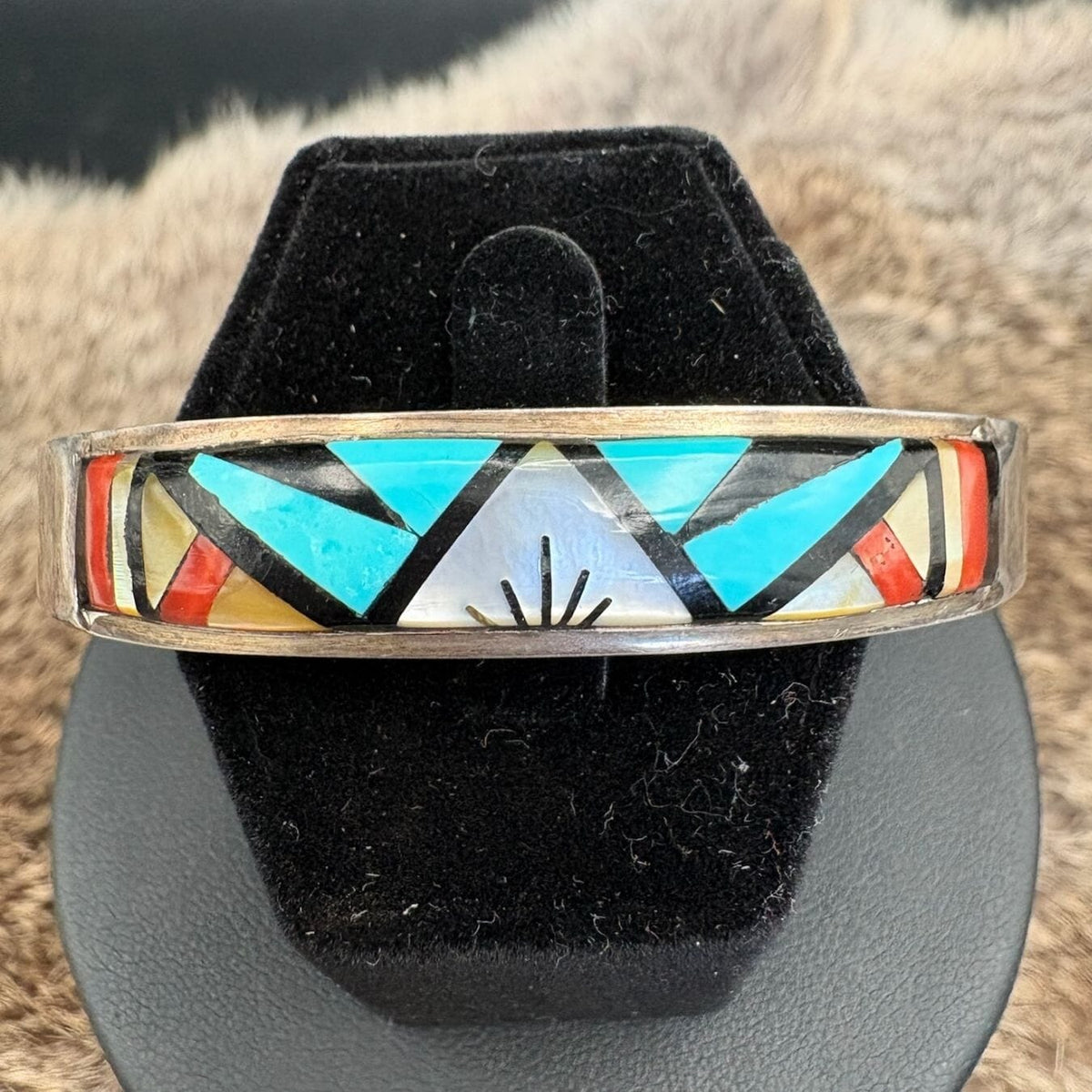 Zuni Inlay Cuff Set in Sterling - CMH298