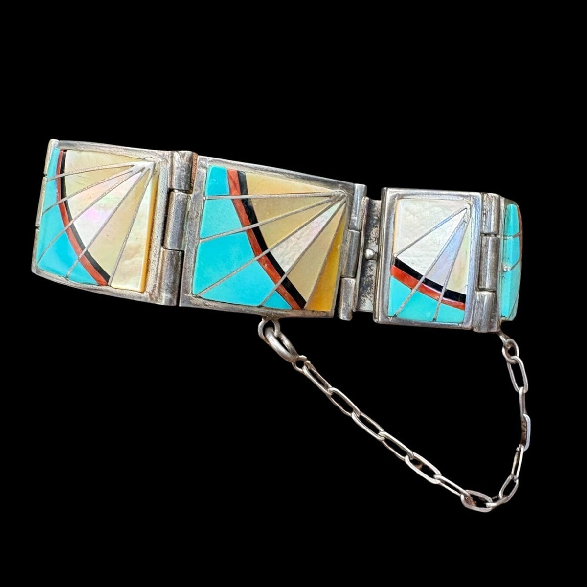 Zuni Inlay, Mother of Pearl, Turquoise, Coral Cuff - CMH287