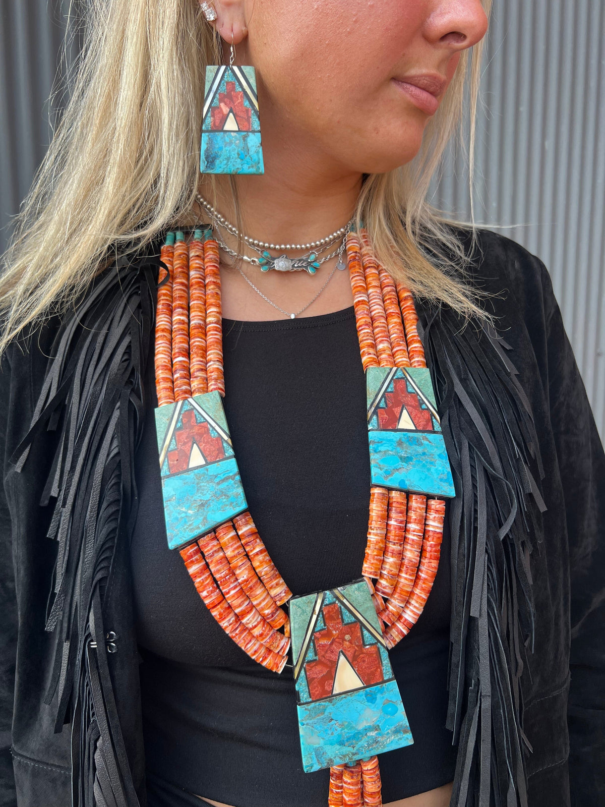 Zuni Inlay Necklace & Earring Set - NAZ60
