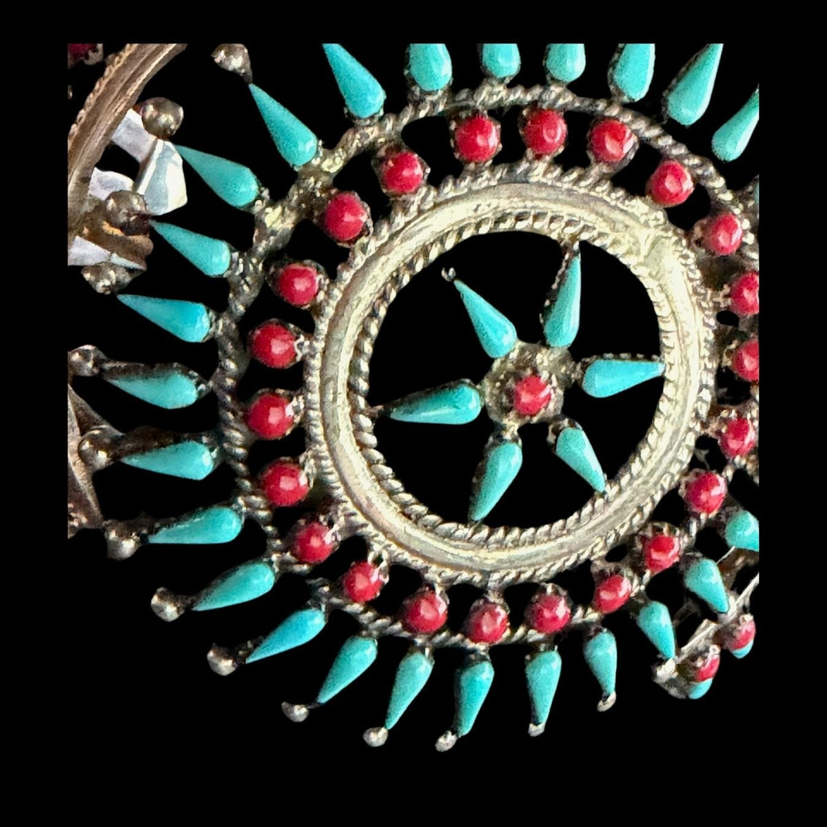Zuni Inlay Red Coral and Turq Petit Point Cuff - CMH281