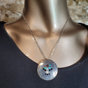 18" Zuni Inlay Peyote Bird/Chain Vintage Necklace - N597