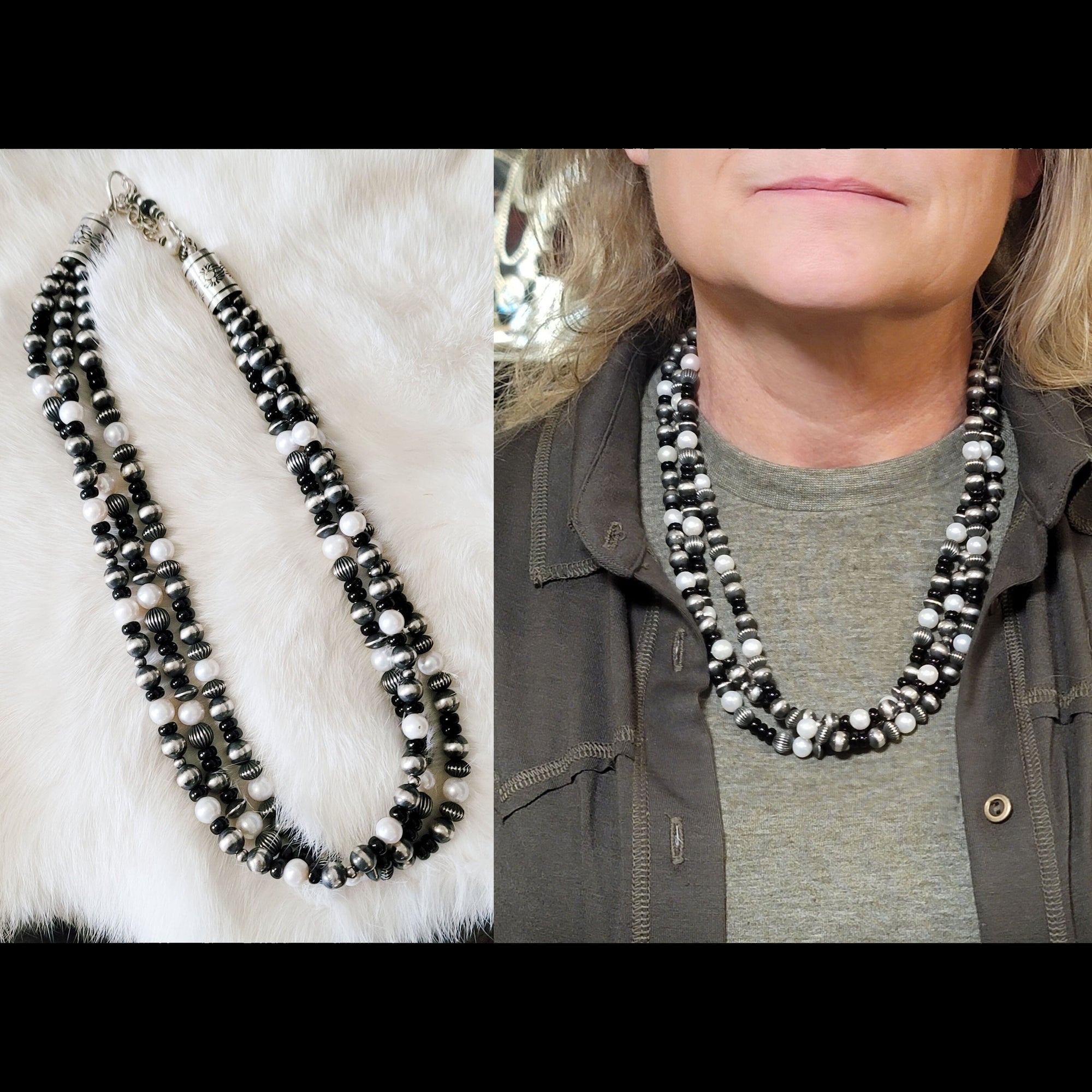 PEARL Necklace as a Reimagined Classic, White PEARLS & Black