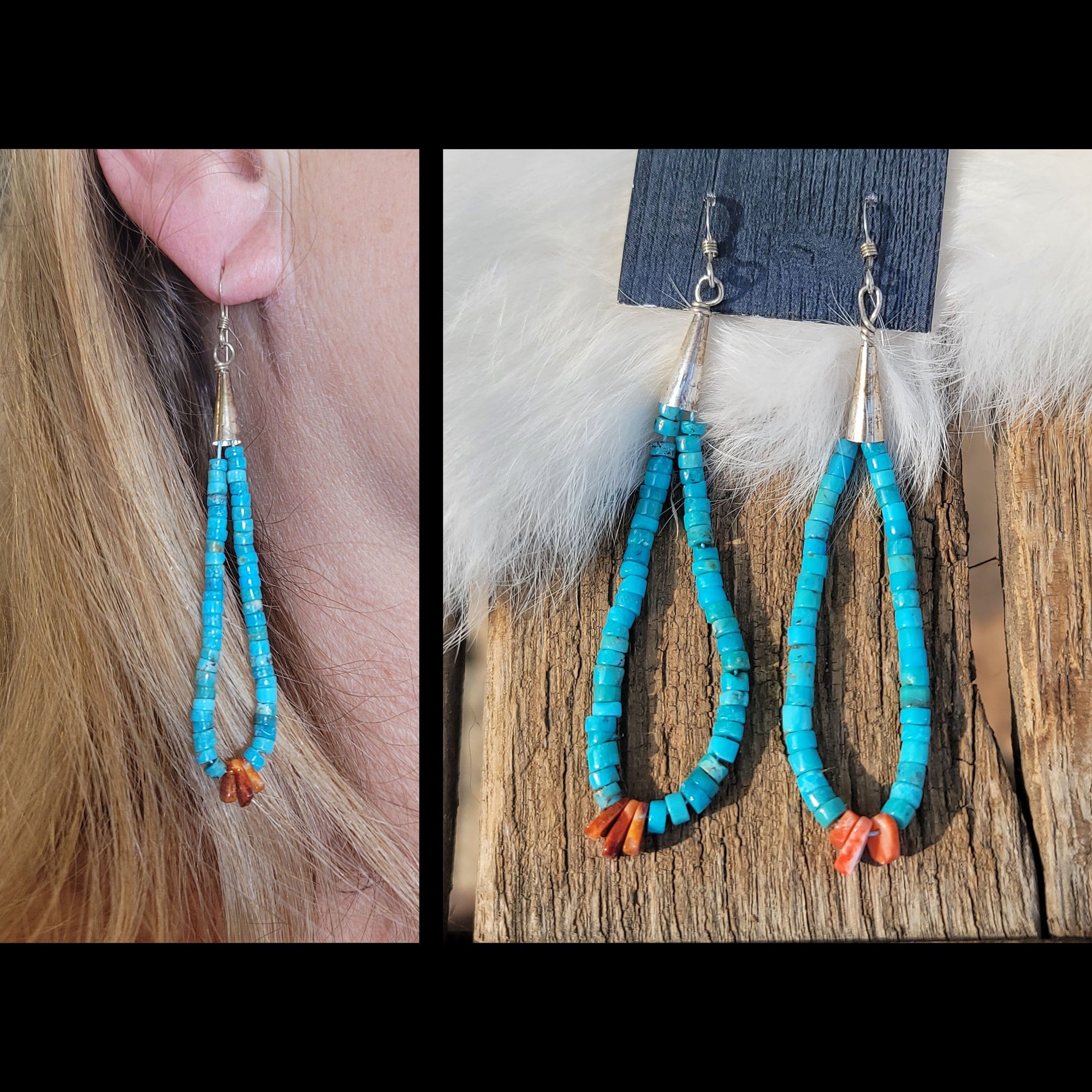 3” Turquoise Loop Earrings w/Spiny Oyster Tips - ESPR11
