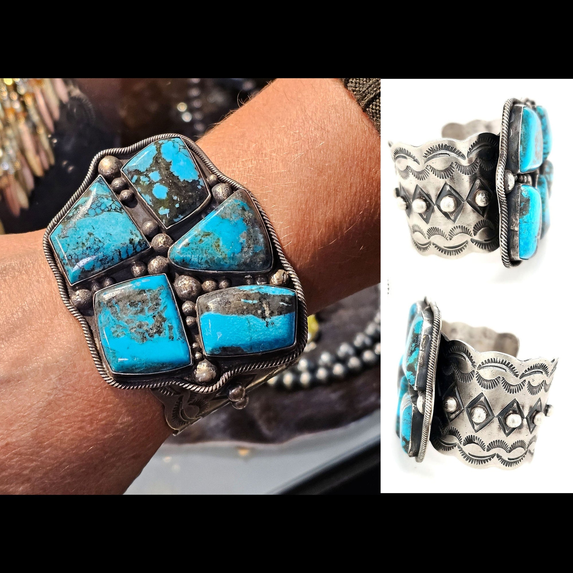 5- Turquoise Stones set in Sterling Silver - Cuff84