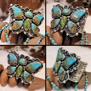 6-Stone Turquoise Butterfly Sterling Silver Cuff - CBB22