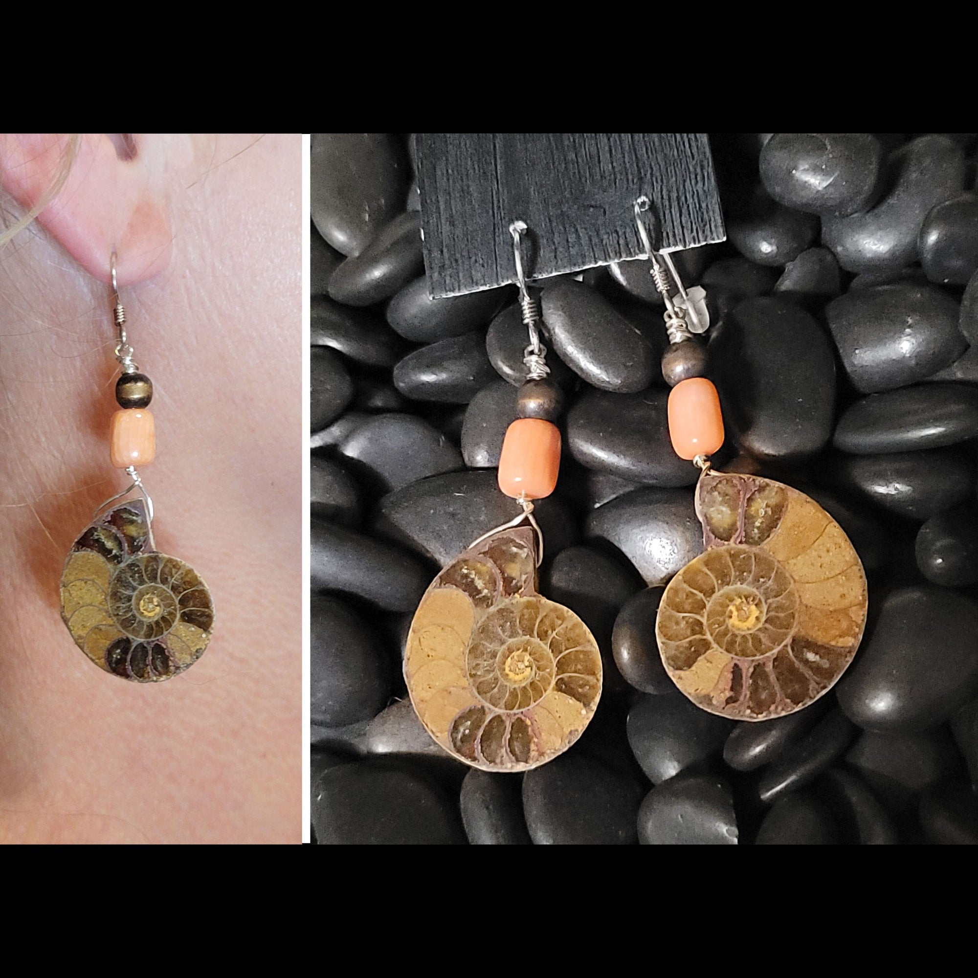 Ammonite Earrings with Stone Accent - ESZ72-H