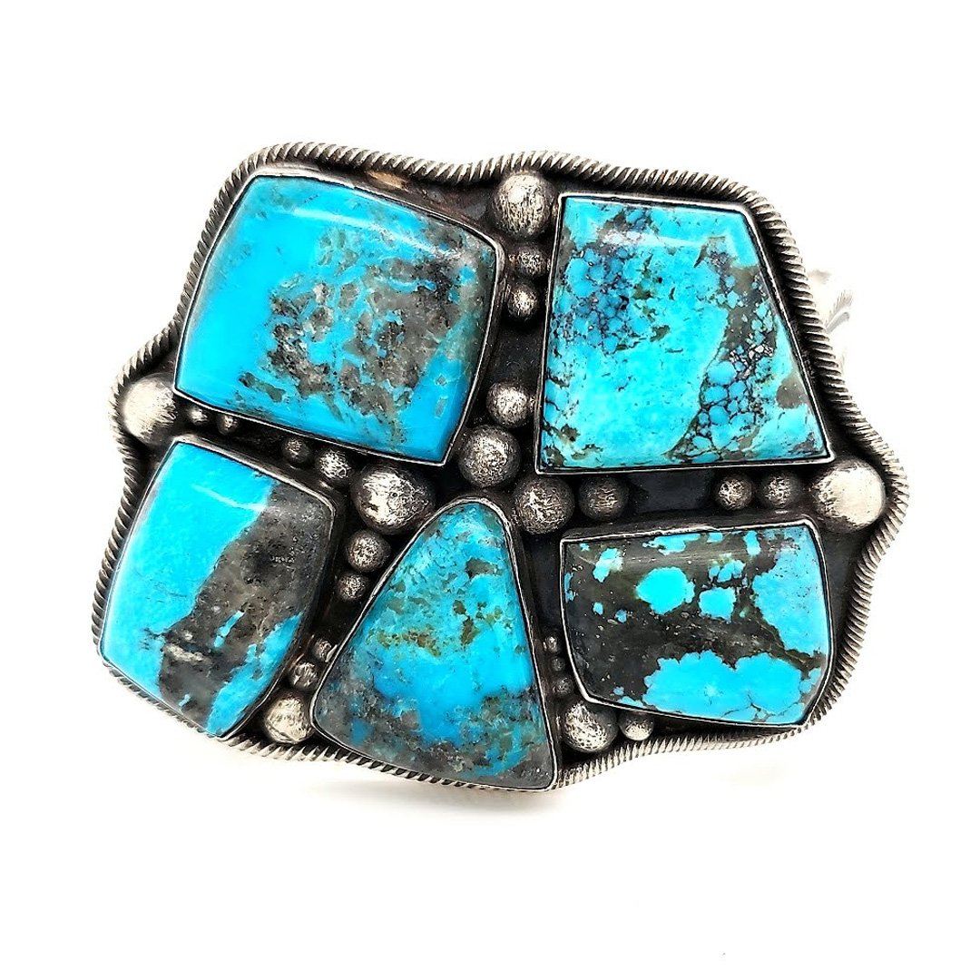 (B) 5- Turquoise Stones set in Sterling Silver - Cuff84