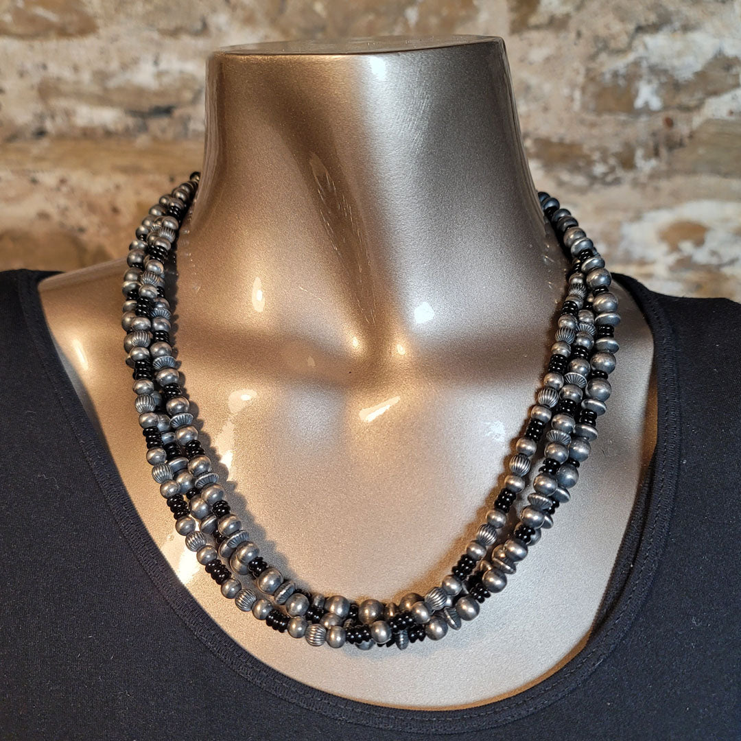 Black Onyx / Navajo Pearl 3-Strand Necklace - NSP18