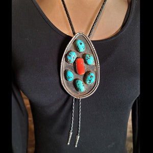 Bolo Turquoise / Red Coral Necklace - NMH31